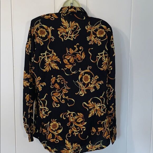 Vtg 80s Connections black & gold  tunic blouse - Picture 7 of 8